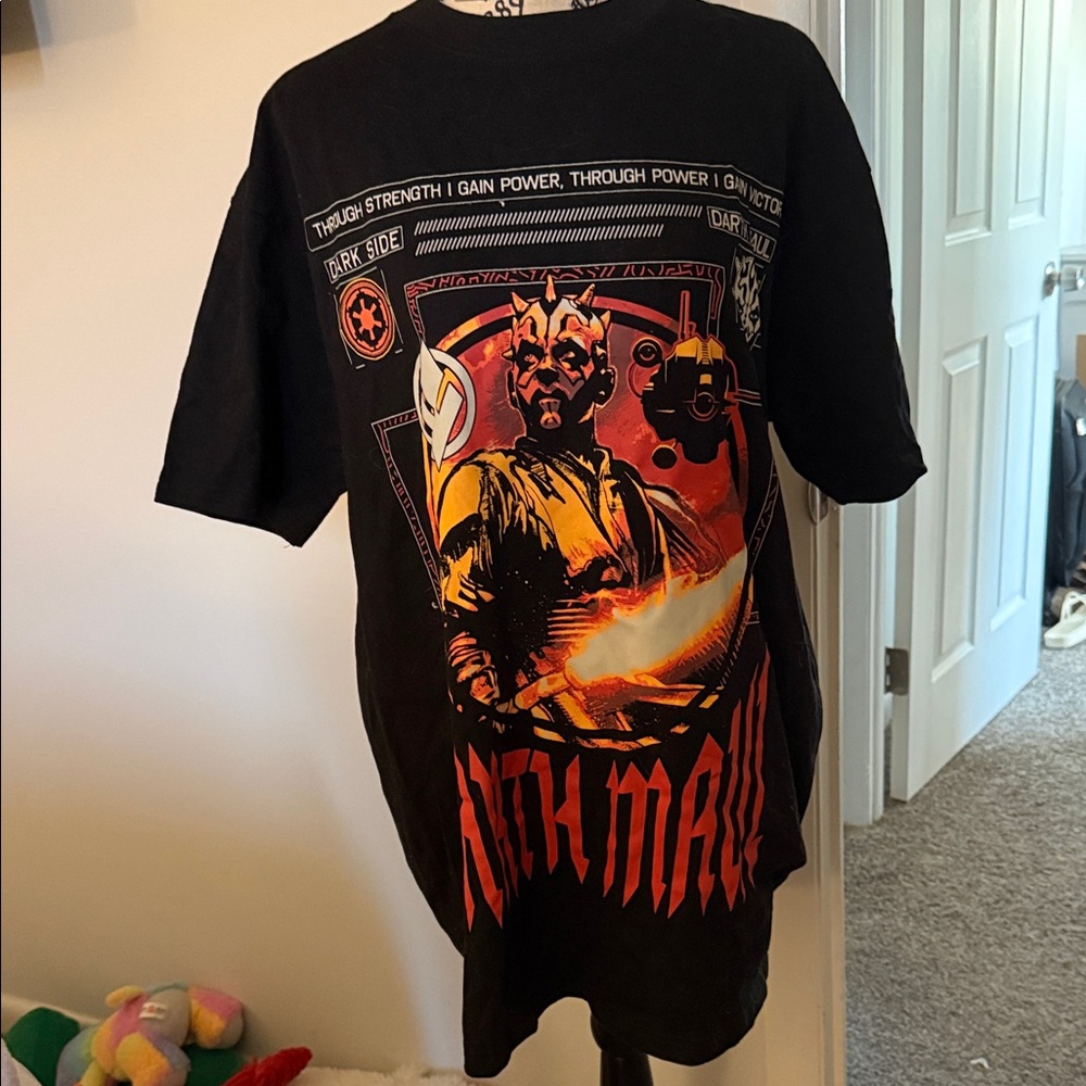 Star Wars Men's Black Darth Maul Graphic Tee with Red and Orange Art